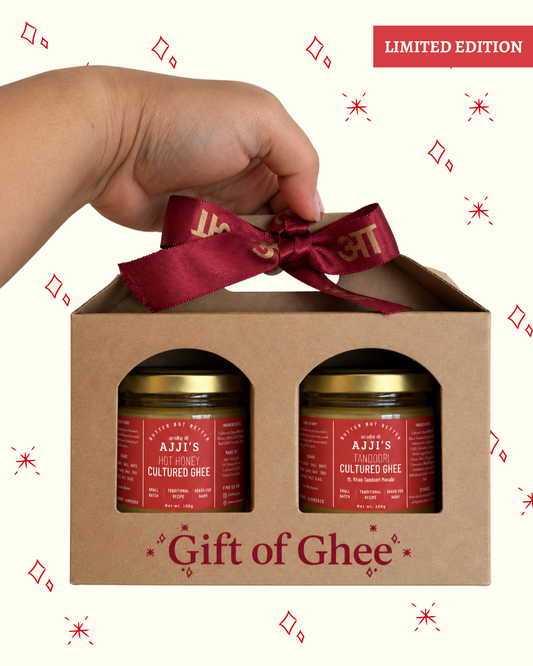 hand holding limited edition cultured ghee gift set